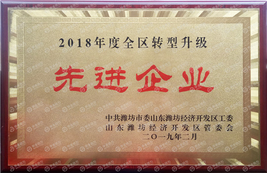 華全動力被評為濰坊2018年度全區(qū)轉型升級先進企業(yè)
